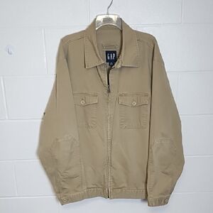 GAP Tan Cotton Canvas Utility Jacket Classic Collar Zip Front